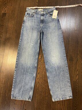 H&M Premium Light Blue Pleated Wide-Leg Jeans
